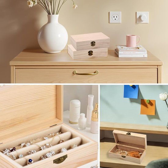 2 stuks houten kist met deksel, 20 x 10 x 6 cm, herinneringsdoos, houten doos met metalen klapsluiting, houten opbergdoos, herinneringsdoos voor knutselen, geschenkdoos, speelgoed, gereedschap — afbeelding 4