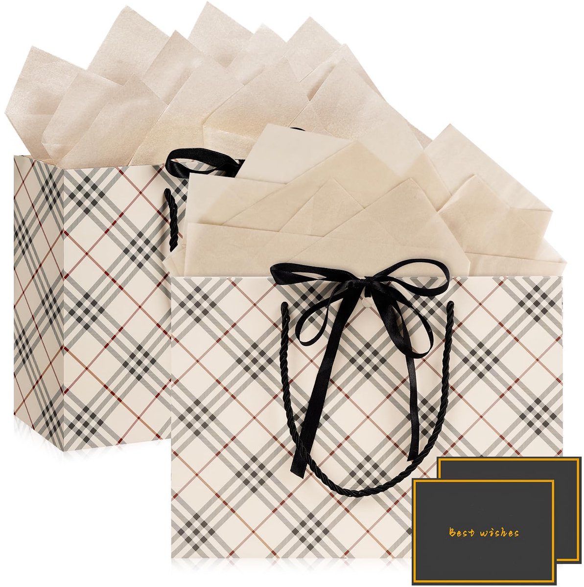 Cadeautasjes met handgrepen - 2 stuks met 2 zakdoeken en 2 kaarten voor vrouwen, meisjes, bruidsmeisjes en verjaardagen