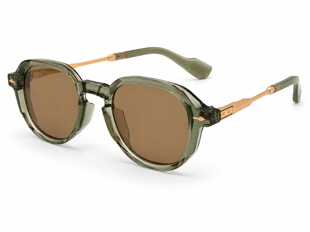 Mpariz - Unisex Zonnebril – Metalen Montuur | Goud Groen + Brillenkoker