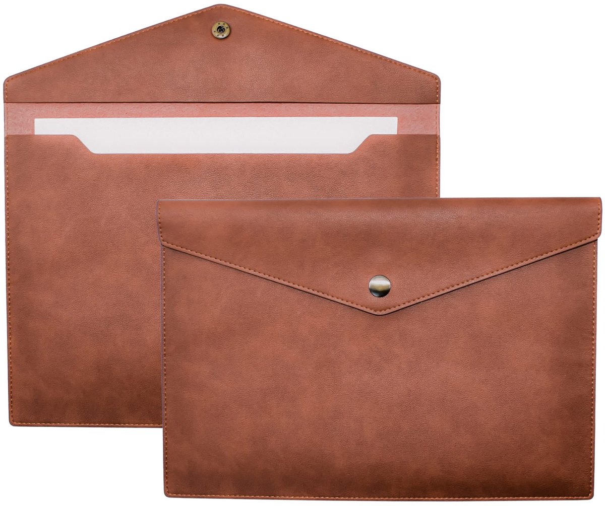 1 stuk PU lederen bestandsmappen A4 documenthouder File envelop waterdichte portfolio archiveringsbestand organizer voor briefgrootte met drukknoopsluiting, bruin