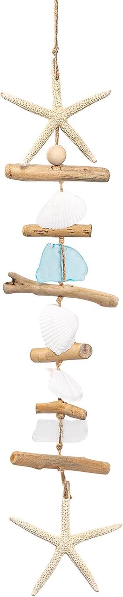 Houten Vissen Driftwood Wanddecoratie, Zeester Badkamerdecoratie met Schelpen, Driftwood Strandkamer Decoratie voor Binnen en Buiten, Kust Wandkunst voor Woonkamer, Slaapkamer en Eetkamer