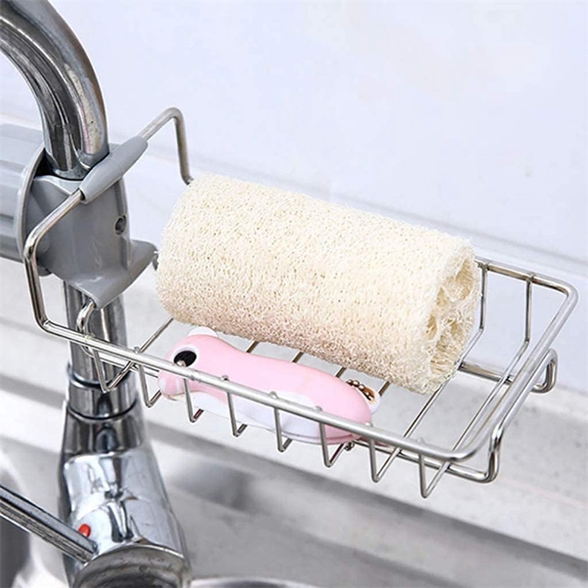 Rack Opbergrek, Aanrecht Organizer, RVS Spoelbak Kraan Sponshouder Sink Caddy Organizer voor Keuken en Badkamer Accessoires