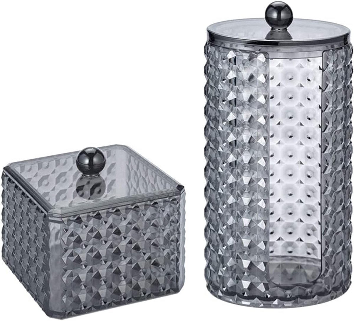 2 stuks acryl wattenschijfjes, cosmetica-organizer, wattenschijfhouder, wattenschijfhouder, opbergbox met deksel, voor slaapkamer, badkamer, make-up-tafelopslag (zwart)