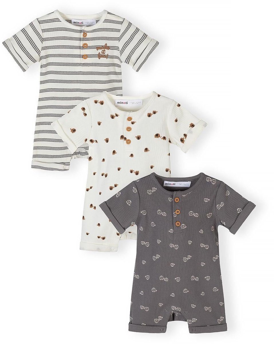 Minoti baby boxpak 3-pack 100% katoen unisex - dierenprint