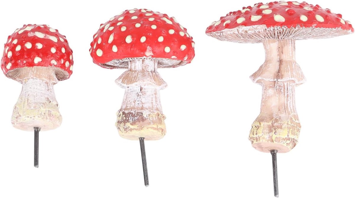 Set van 3 Fairy Garden Miniatuur Paddestoel Standbeeld, Glowin The Dark Mini Paddestoel beeldjes, Outdoor Tuin Yard Art Accessoires, Rode Paddestoel Sculptuur Gazon Ornament Decoraties