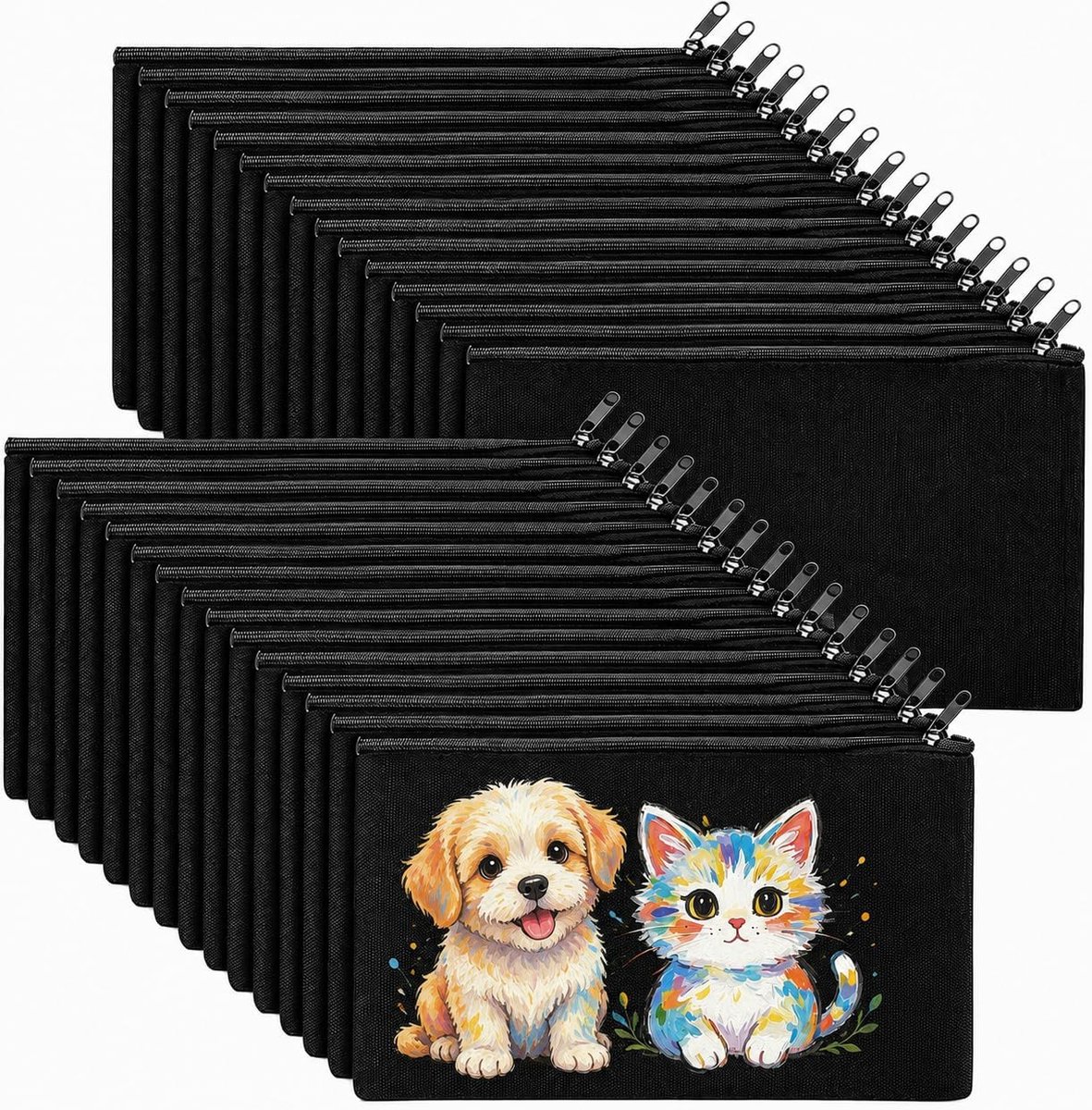 30 stuks blanco stoffen zakjes met ritssluiting, 12 x 21 cm, zwarte canvas make-uptassen om te beschilderen, kleine doe-het-zelf-etui voor bruiloft, kinderverjaardag en geschenken