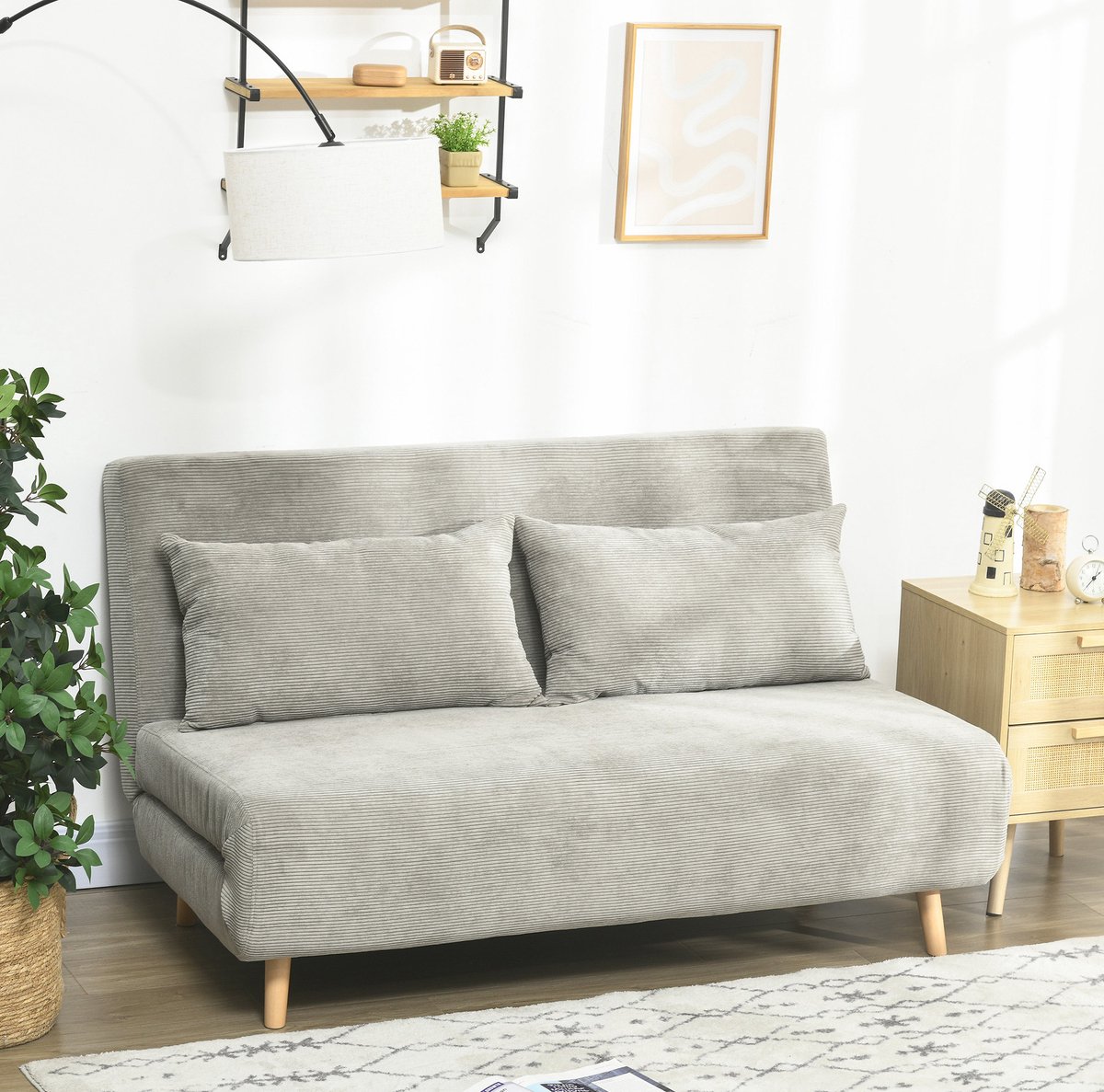 HAUSS SPOLE Slaapbank - 2-Zits Bedbank - Verstelbare Rugleuning Met Slaapfunctie - Voor Woonkamer En Logeerkamer - Polyester Grijs