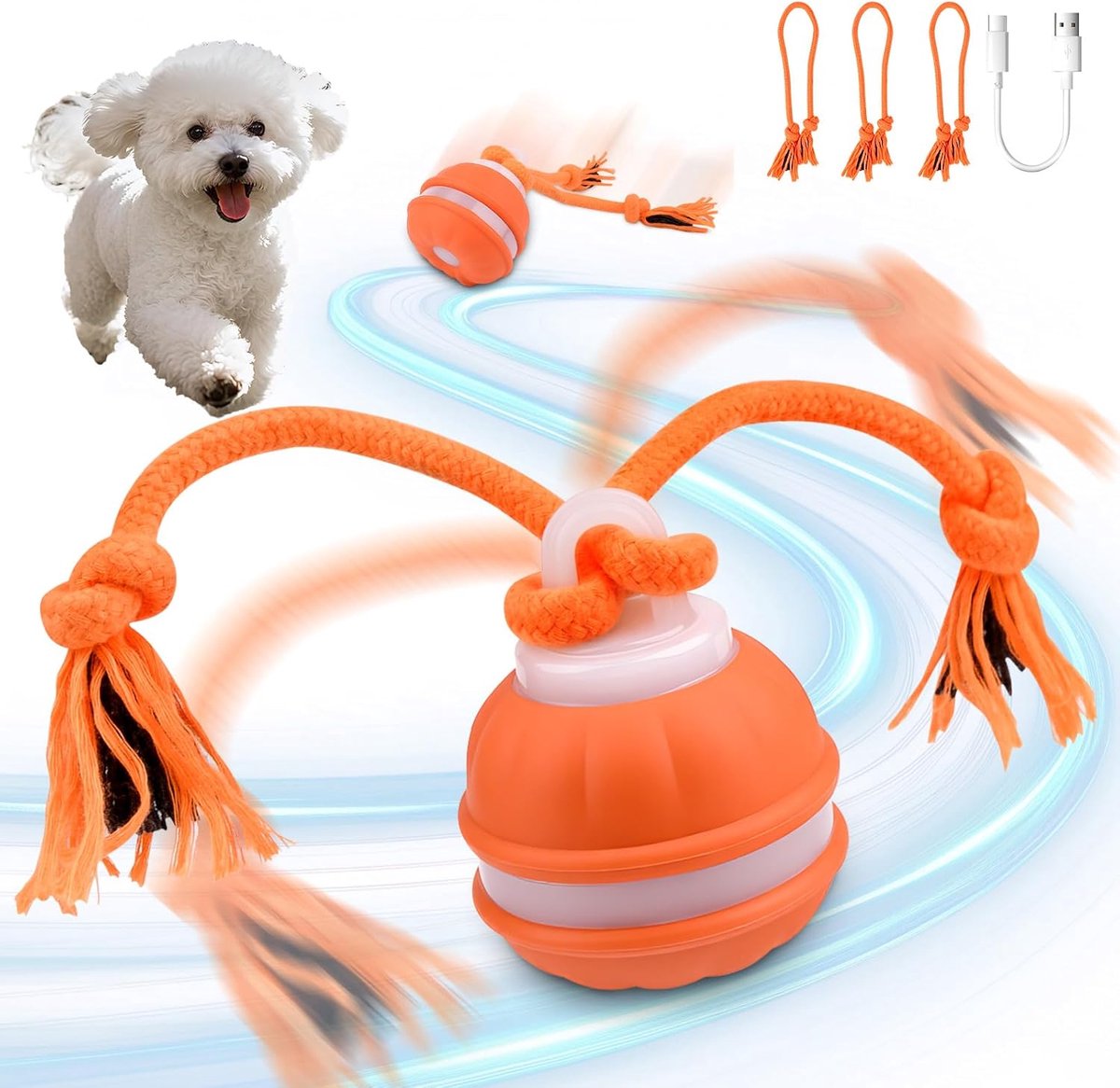 Hondenspeelgoed, Oplaadbare Interactieve Speelbal voor Honden, Elektrische Hondenbal met Staart, 3 speelmodi, Slimme Hondenbals, Onverwoestbaar Hondenspeelgoed (B)