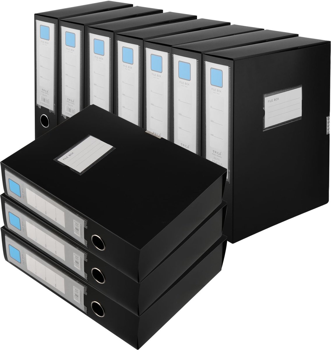 10 stuks plastic ordners, A4, zwart, kunststof, archiefdoos, ordner, A4, brede ringmap, kantoormap, opvouwbare sleufmap, bestandsmap voor kantoor, thuis, school