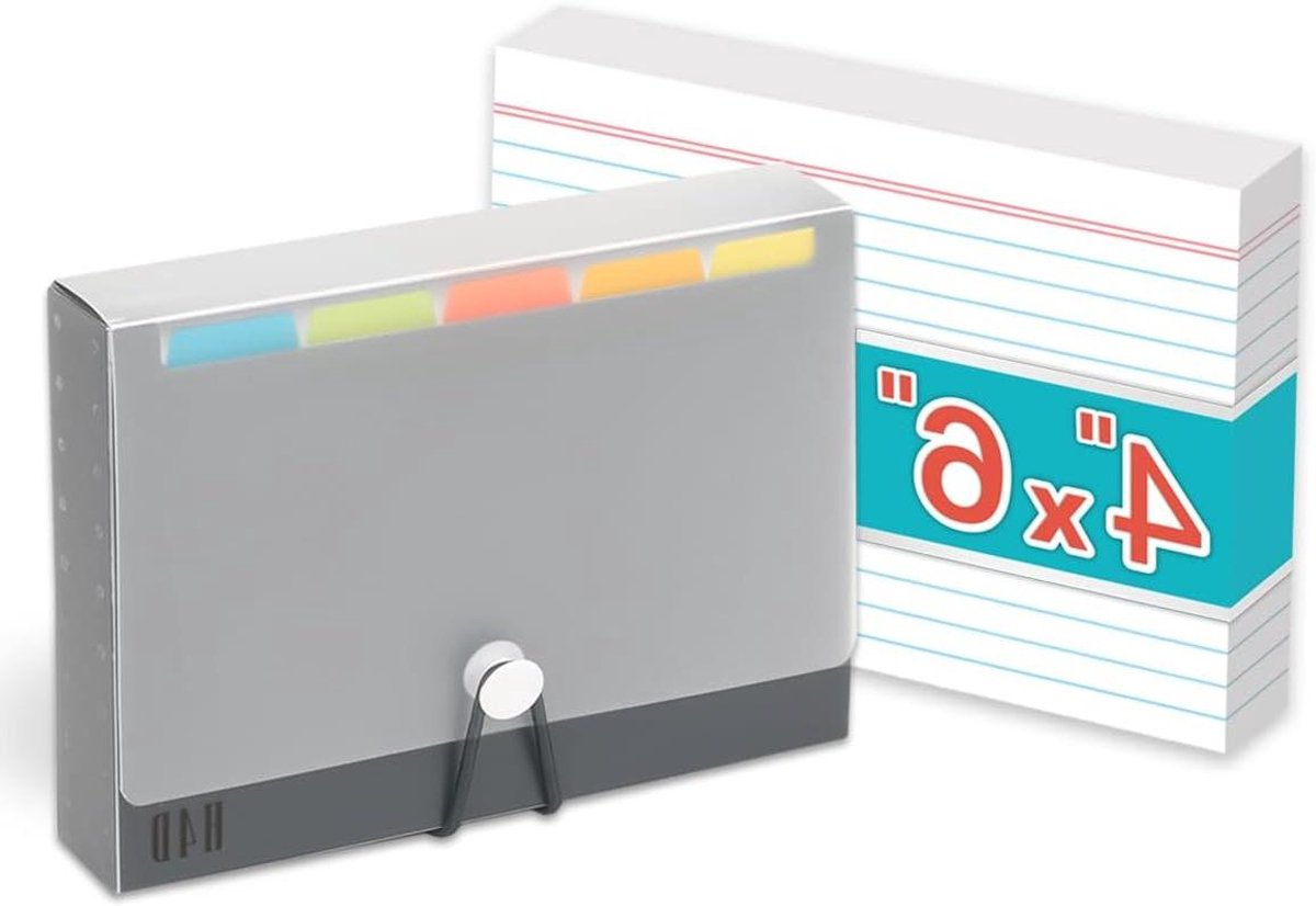 Indexkaarthouder - Kaarthouder Notitiekaarthouder - Kaarten Organiseren - Met Verdelers en Labels - 4x6 inch - Zwart