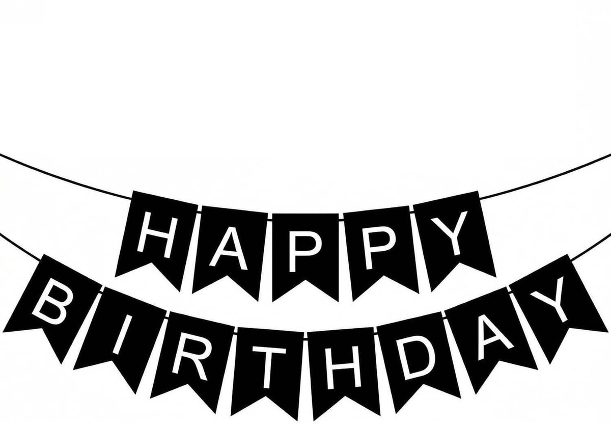Happy Birthday-banner, elegante zwarte slinger met witte letters, klassieke verjaardagsdecoraties voor alle leeftijden, feest, thuis en evenement