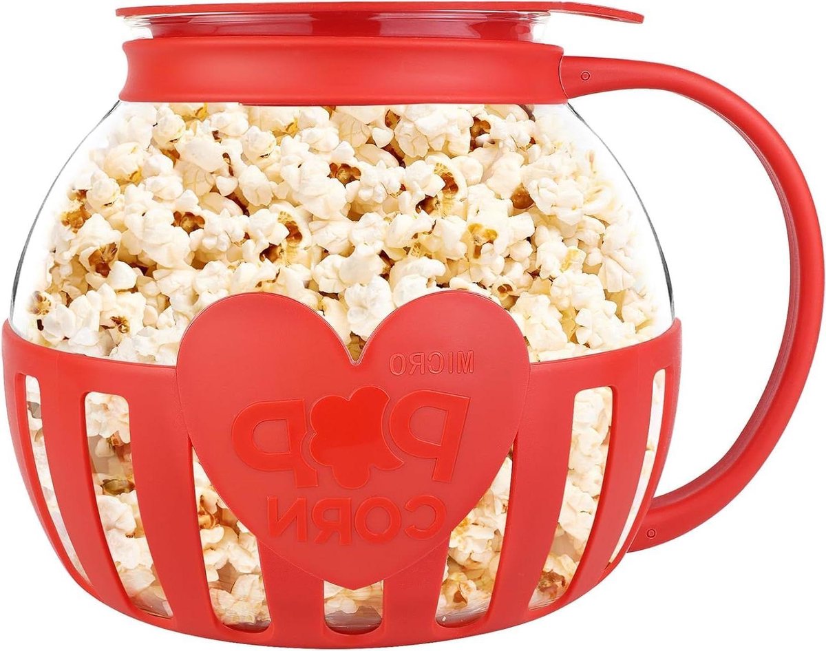 Popcorn Maker - Magnetron Popcorn - Snacks Maken - Hittebestendig Glas - 21 x 17 cm - Rood