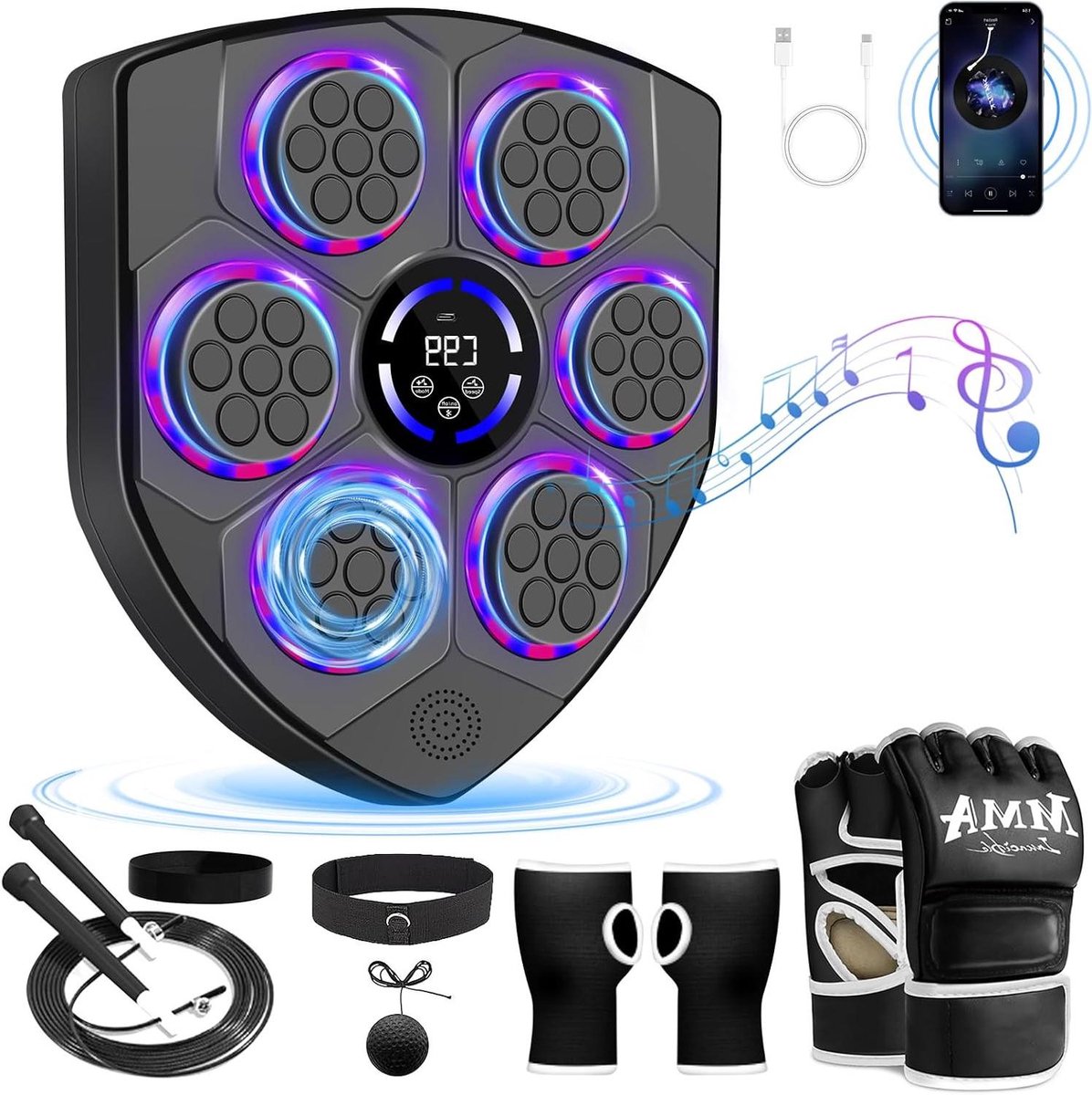 Muziek Boksmachine - Slimme Boksmachine - Thuis Fitness - 9 Modi Snelheden - 44 x 38 x 4.5 cm - Zwart