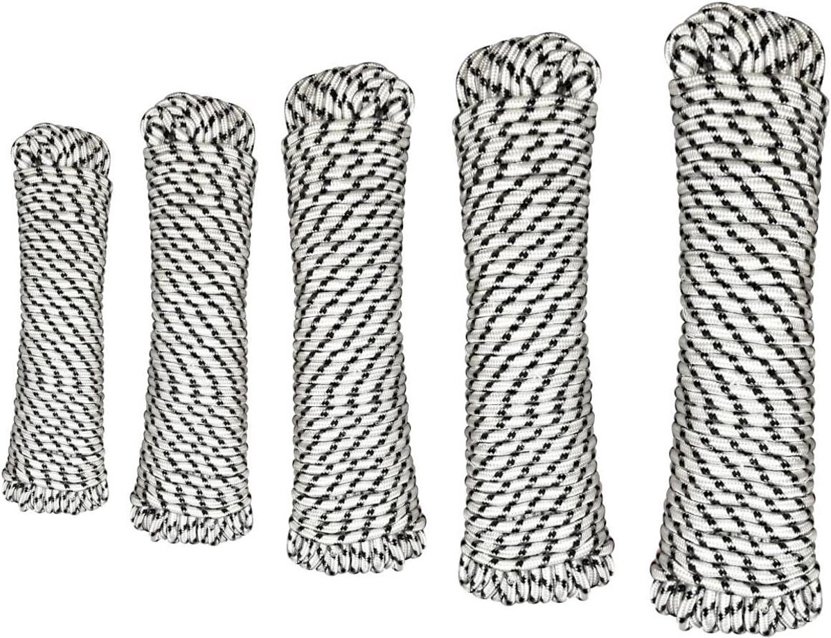 Polypropyleen Touw - Ankerlijn Boot Touw - Aanleggen Boten - Weerbestendig Drijvend - 20 meter 10 mm - Zwart Wit