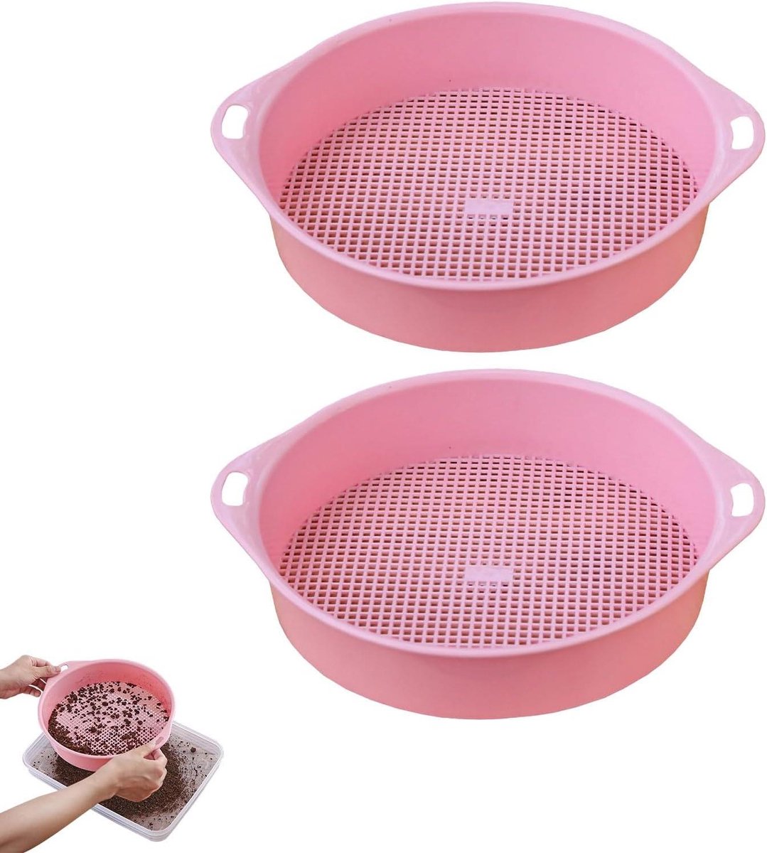 Tuinzeef Set - Bodemzeef Compostzeef - Grond Zeven - 3 Mm Gaas - 2 Stuks - Roze