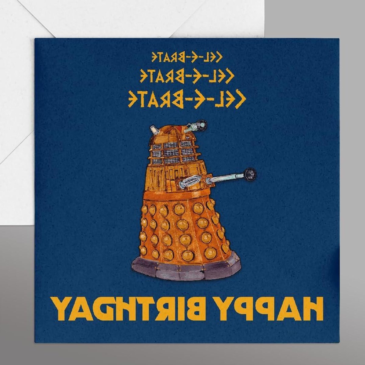 Doctor Who Verjaardagskaart - Dalek Kaart - Verjaardag Vieren - Klassiek Dalek Design - 14 cm Vierkant - Blauw