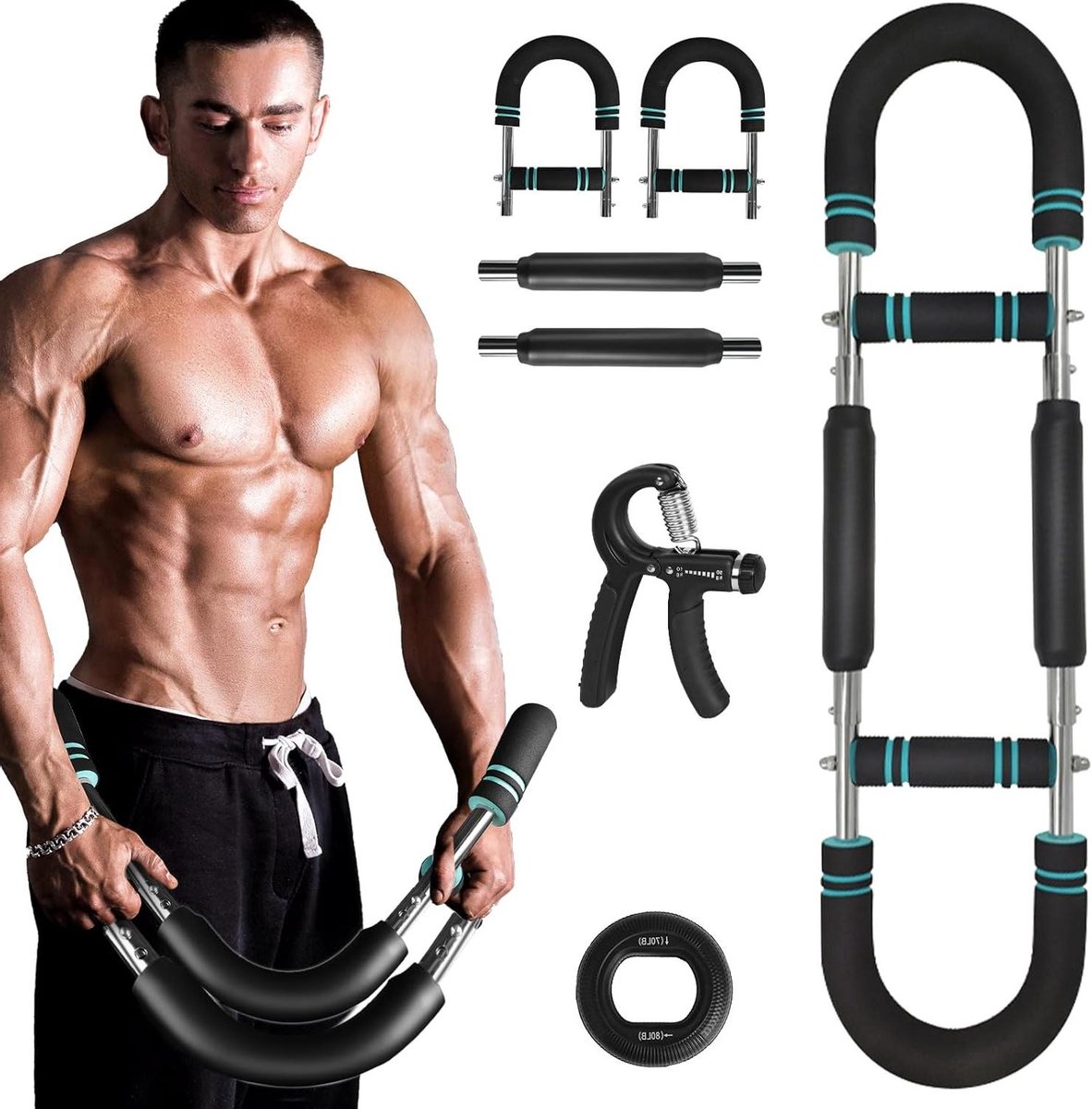 Arm Trainer - Onderarmtrainer Borsttrainer - Krachtopbouw Bovenlichaam - Verstelbare Weerstand - 35-45 kg - Zwart