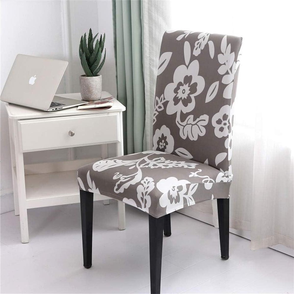 Stoelhoezen Set - Stoelbeschermers Banket - Eetkamer Decoratie - Hoge Spandex Stretch - 48-62cm Rug Hoogte - Grijze Bloemen
