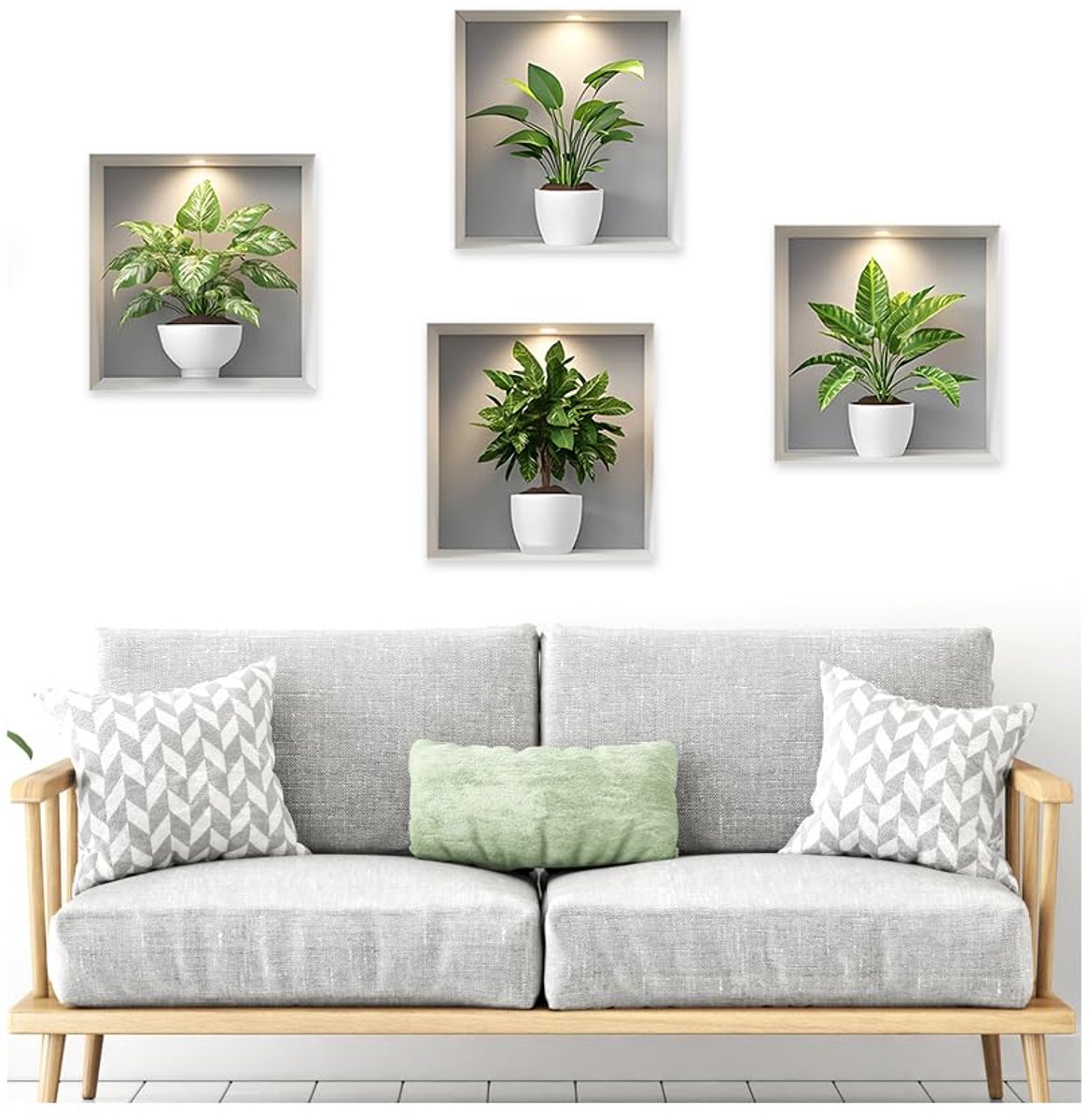 4 Muurstickers, planten, 40 x 30 cm, decoratieve muurstickers, planten, groen, HMCEY muurstickers, slaapkamer, muurstickers, moderne keuken, wanddecoratie voor woonkamer, badkamer