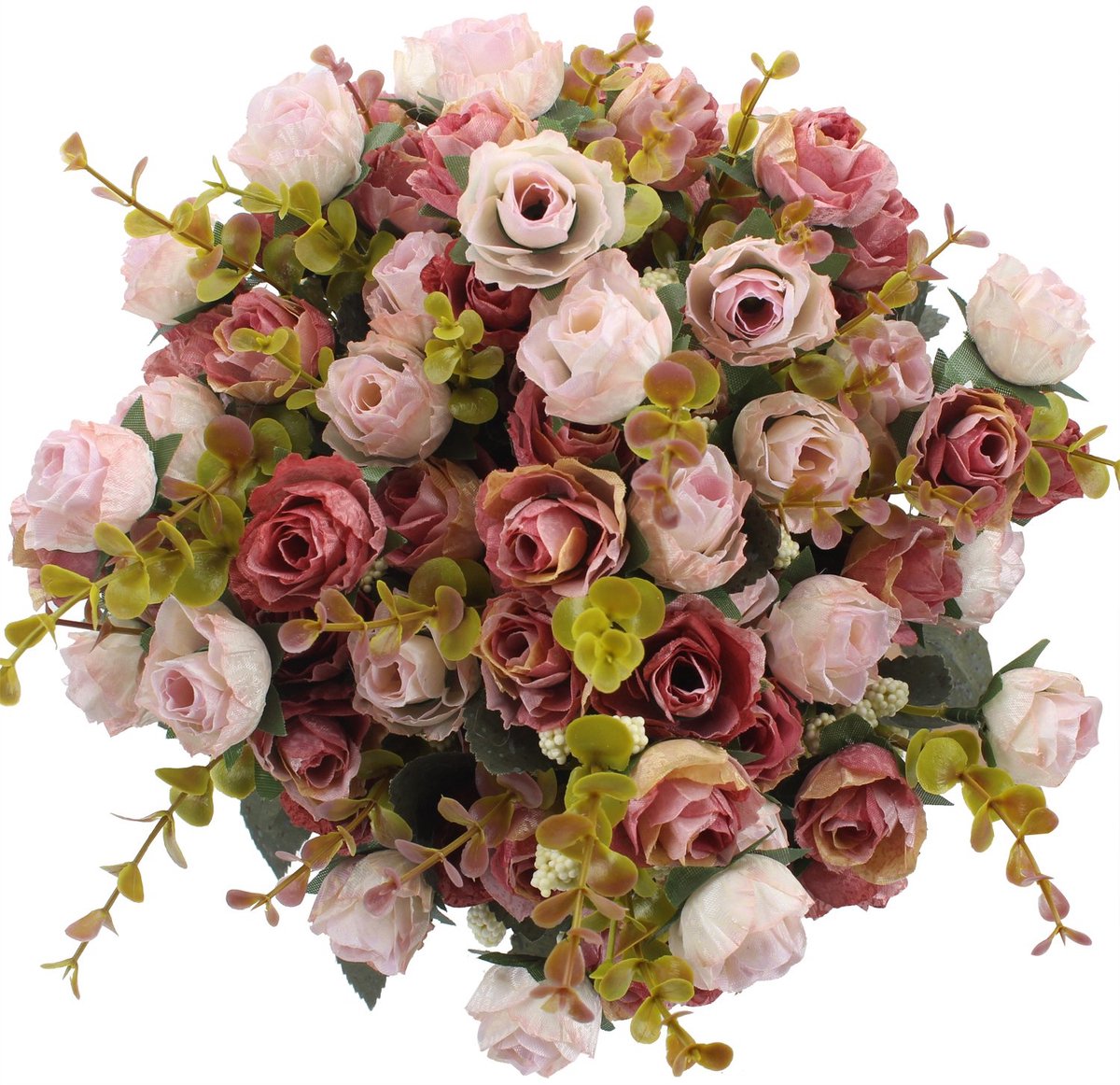 Kunstbloemen boeket mini roos bruiloft thuiskantoor decor, pak van 4 (roze)