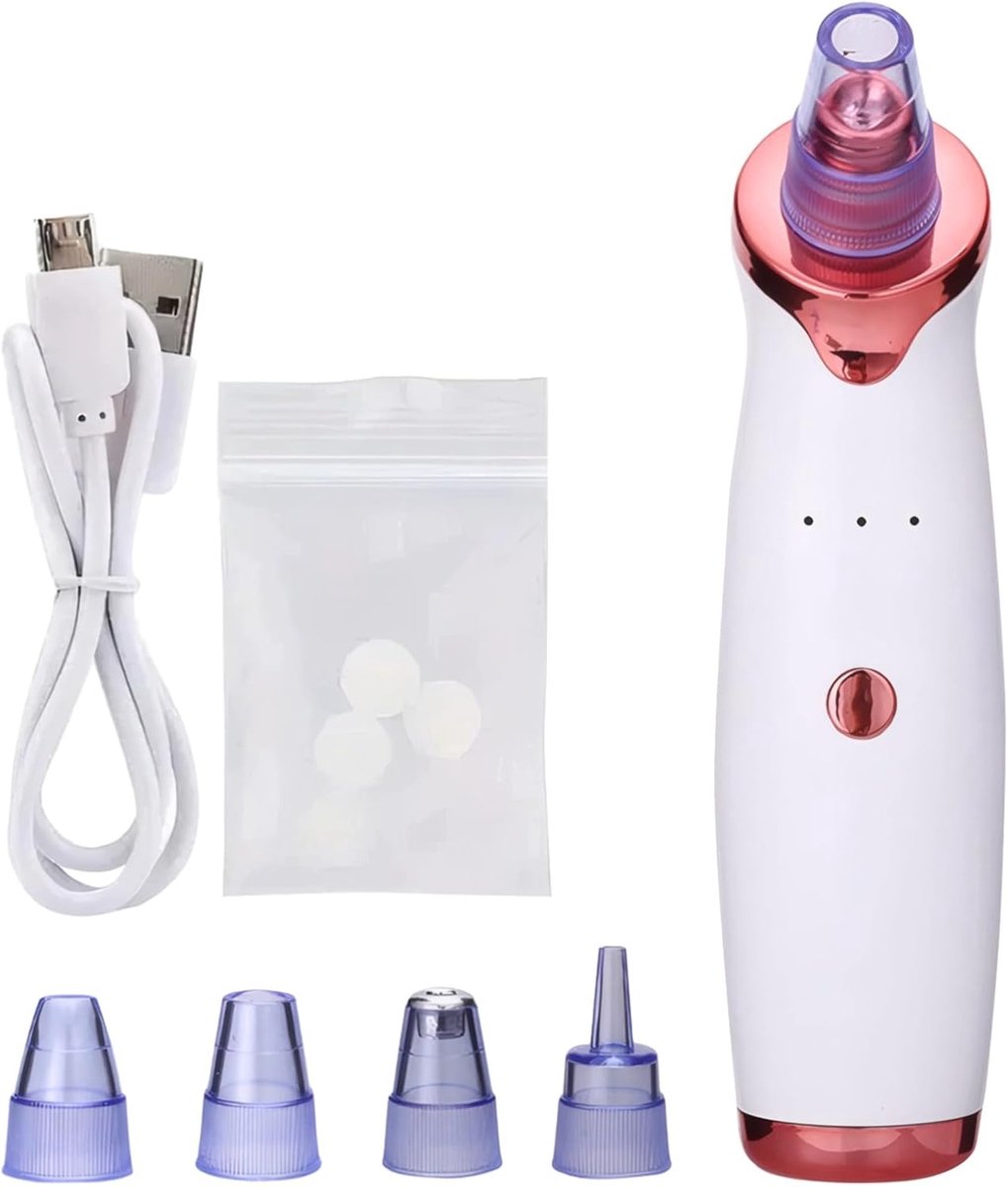 Mee-eterzuiger, met 4 zuigkoppen, 5 zuigniveaus voor witte puntjes, acne, puistjesverwijdering – oplaadbare USB-poriënzuiger.