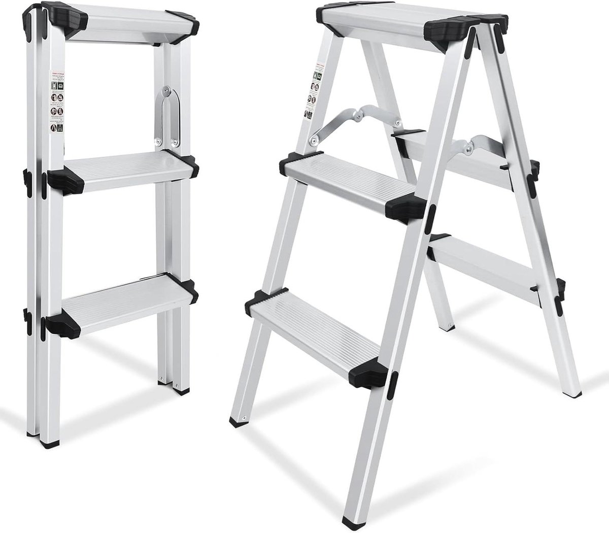 Trapladder Aluminium - Vouwtrap Huishoudtrap - Klusjes in Huis - Aan Beide Zijden Beloopbaar - 2x3 Treden - Zilver