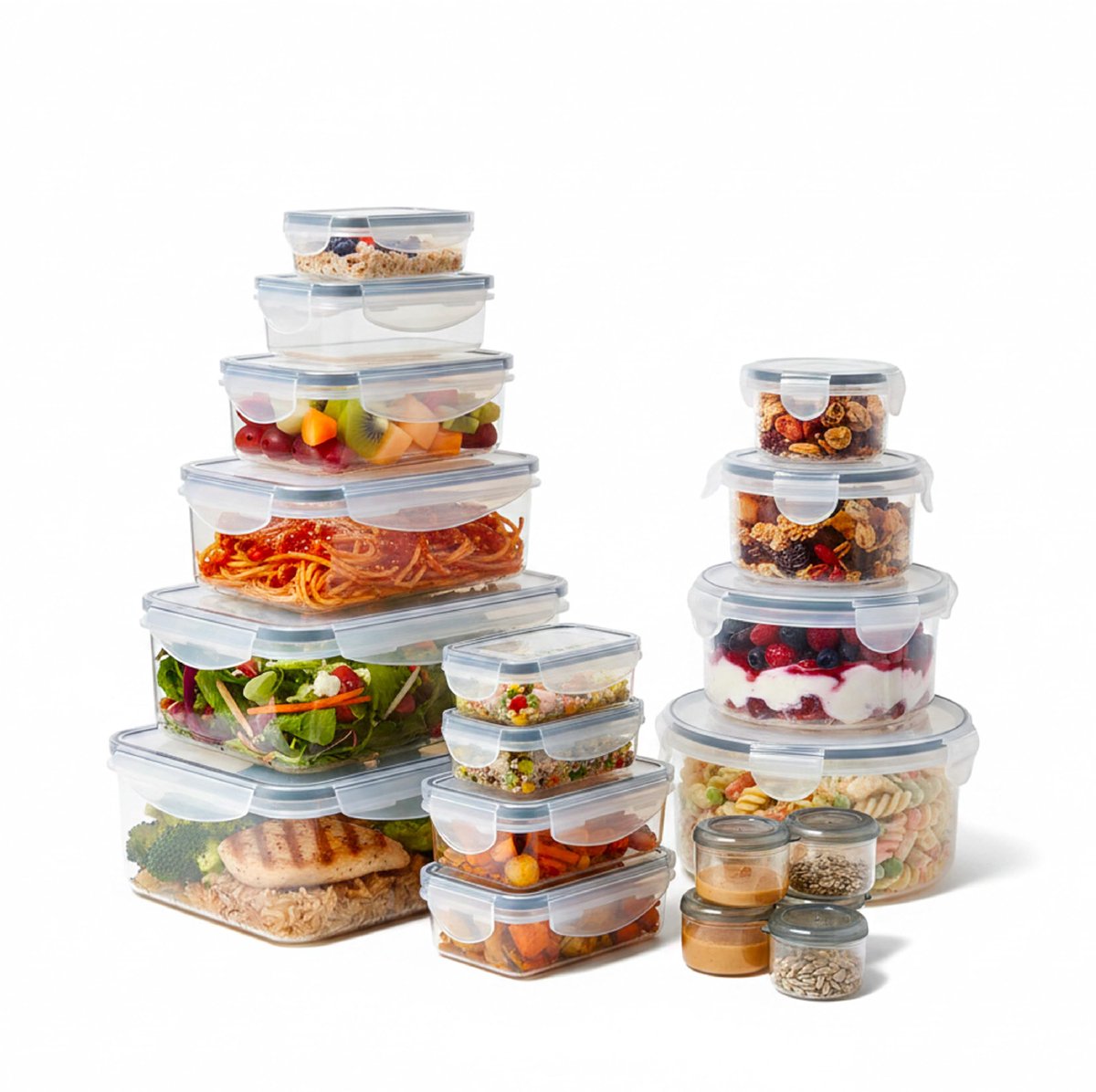 Home Voedselcontainers van kunststof, 19 containers en 19 deksels, luchtdicht, stapelbaar, voor magnetron, vaatwasser, koelkast, 38-delige set