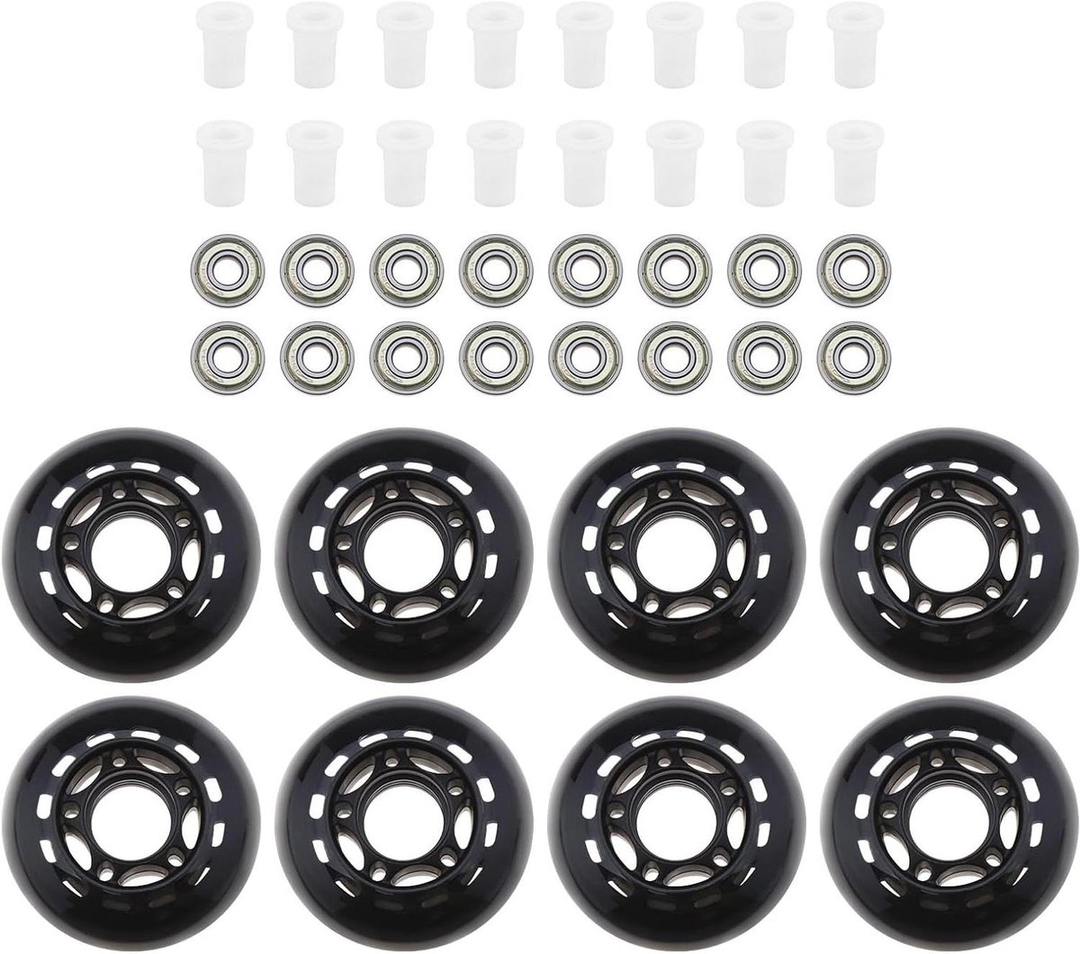 Skate Wielen - Roller Skate Onderdelen - Binnenshuis Gebruik - Met ABEC-7 Lagers - 8 Stuks 64mm - Zwart