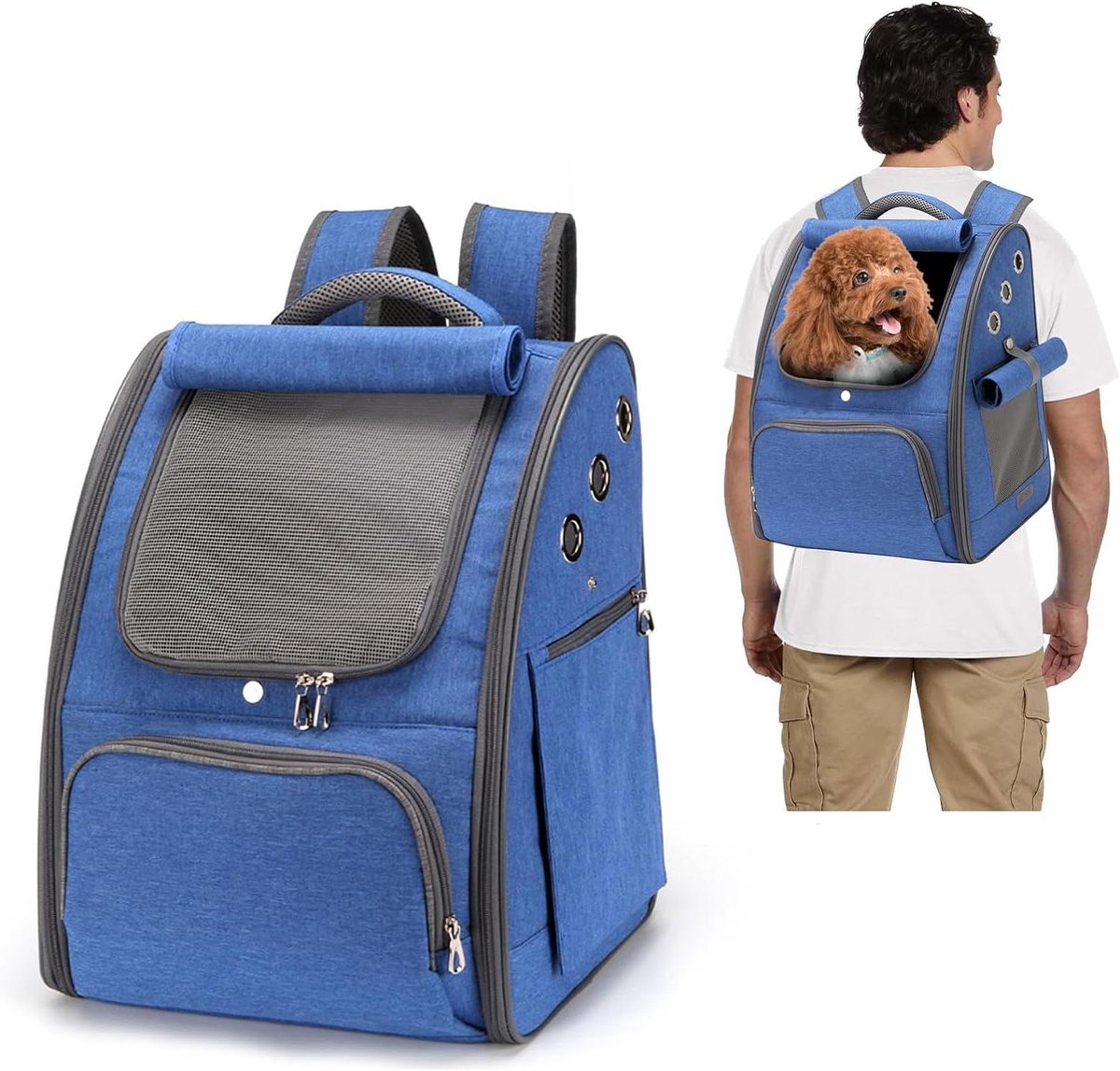 Huisdierrugzak - Draagtas - Reizen met huisdier - Ademend en veilig - 32x34x43 cm - Blauw