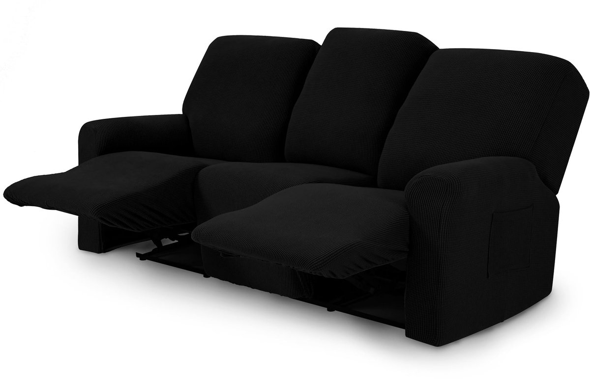 Hoes Fauteuil Jacquard 3-Zits, Stretchhoes Voor Relaxfauteuil (3-Zits, Zwart)