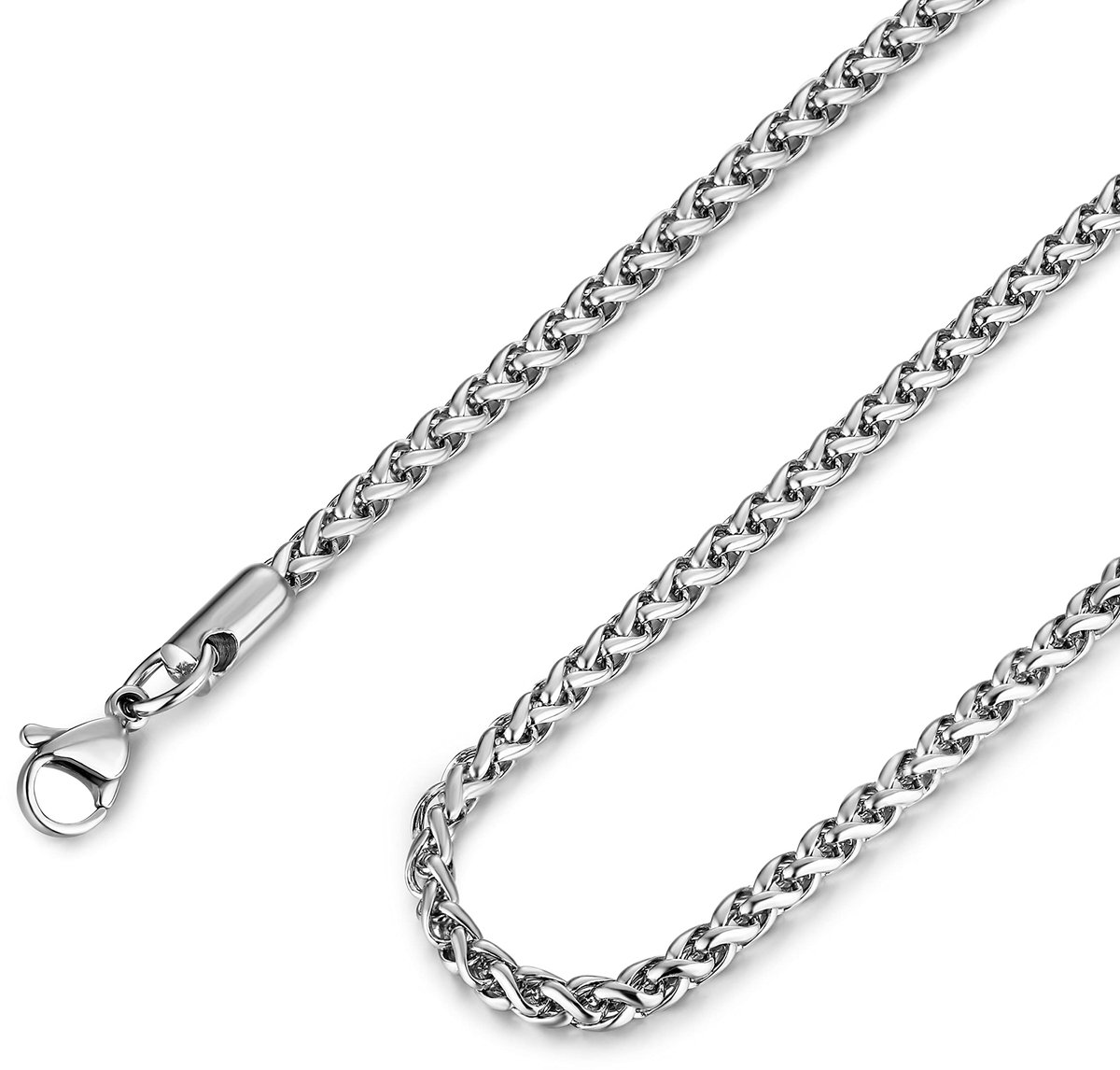 3.5mm Roestvrij Staal Tarwe Zilveren Ketting Kettingen voor Mannen Vrouwen 16 "-30", 18, Roestvrij staal, Geen edelsteen