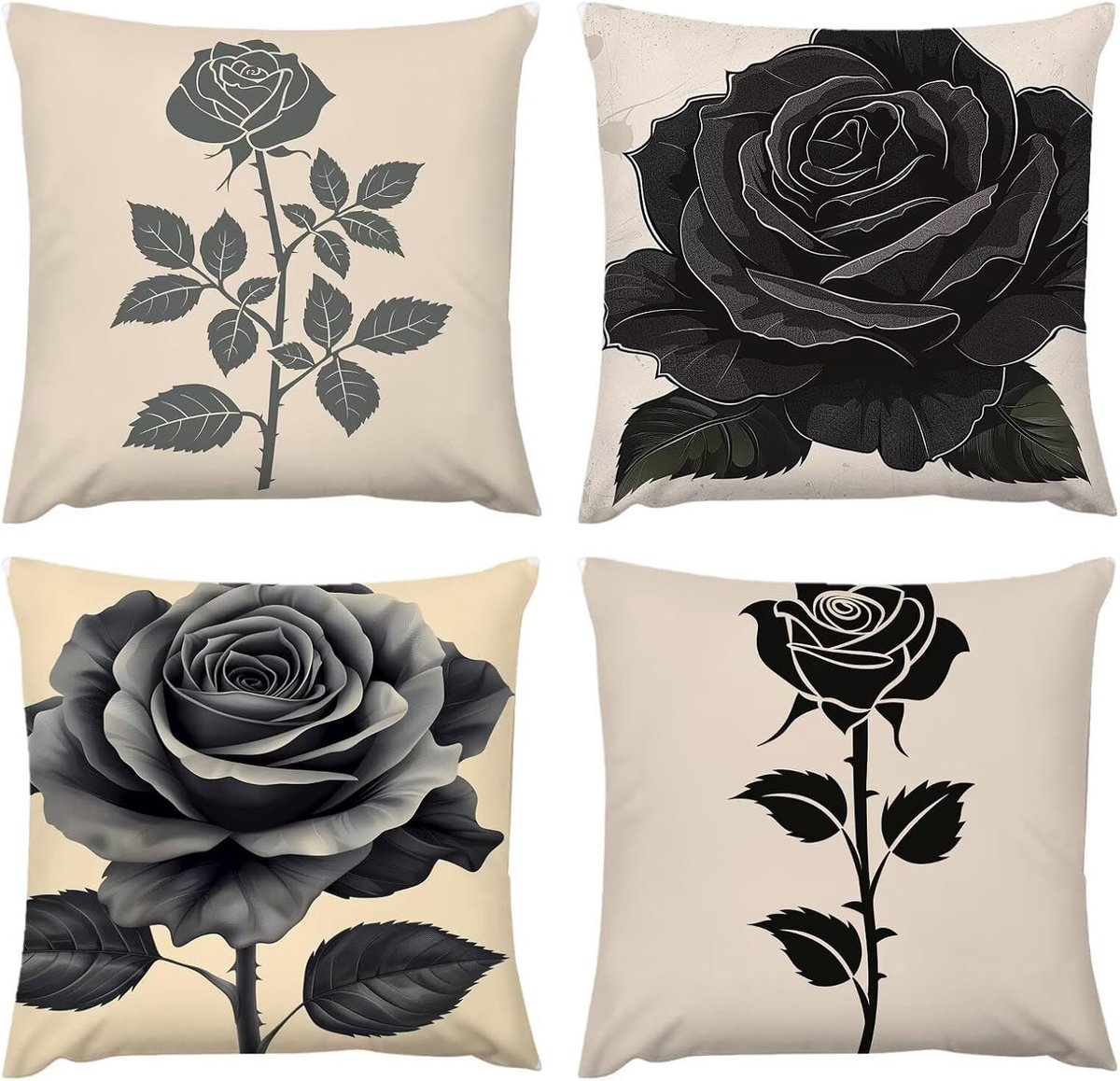 bankkussen, waterdicht, 4 stuks, Scandinavische rozen, kussenslopen voor terras, tuin, woonkamer, bank, woondecoratie, kussen, verborgen ritssluiting, 50 x 50 cm, D-35