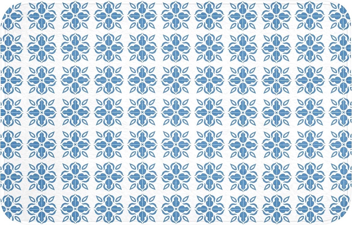 Badmat Rechthoekig 80x50 cm Badkamer Bath Mat Douchemat Antislip Wc Badkamermat Memory Foam Wasbaar Bathroom Toilet Mats Washable Blauw - Wit - Tegel - Patroon