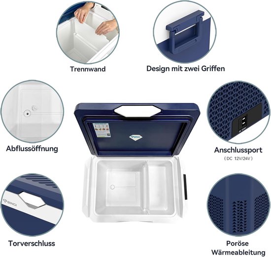 Compressor Koelbox 30L - Draagbare Autokoelkast 12V/24V en 230V - Elektrische Koelbox en Vriezer voor Auto, Vrachtwagen, Camper, Camping en Stopcontact — afbeelding 5