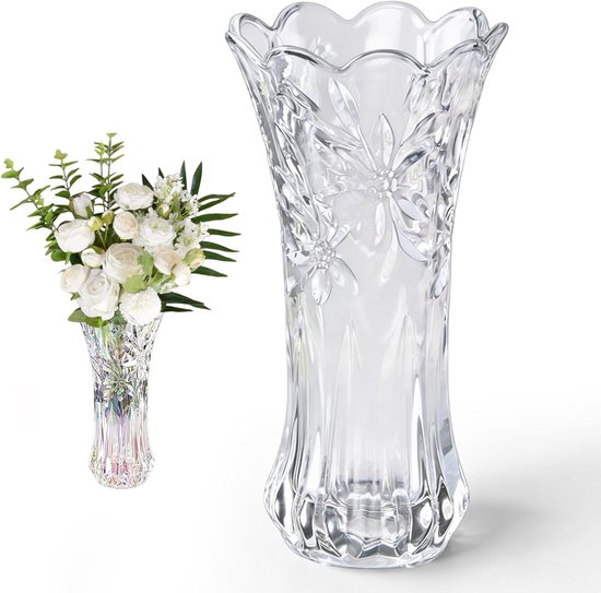 24 cm, glazen vaas, dikwandige tulpenvaas met 2,4 PFD, stabiele heldere glazen vaas als cadeau voor mama voor verjaardag, elegante tafeldecoratie voor bruiloften en woonkamer