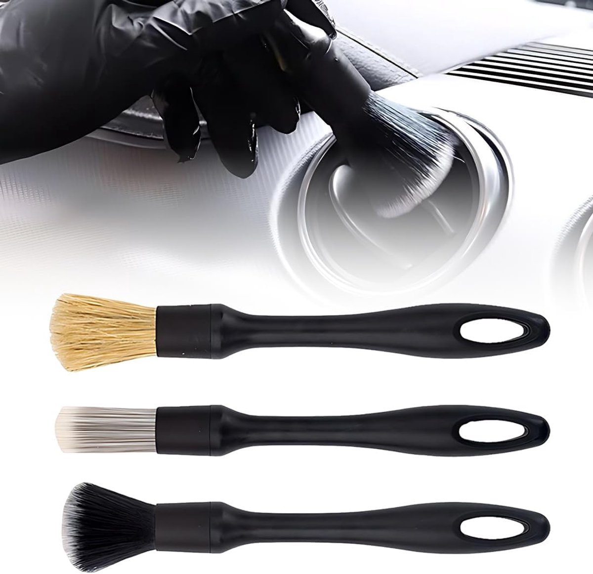 Detailing Borstel, 3 stuks Auto Detailing Borstels Zachte Borstels Auto Interieur Reinigingsgereedschap Borstel Stof Schone Borstels voor het reinigen van wielen, motor en