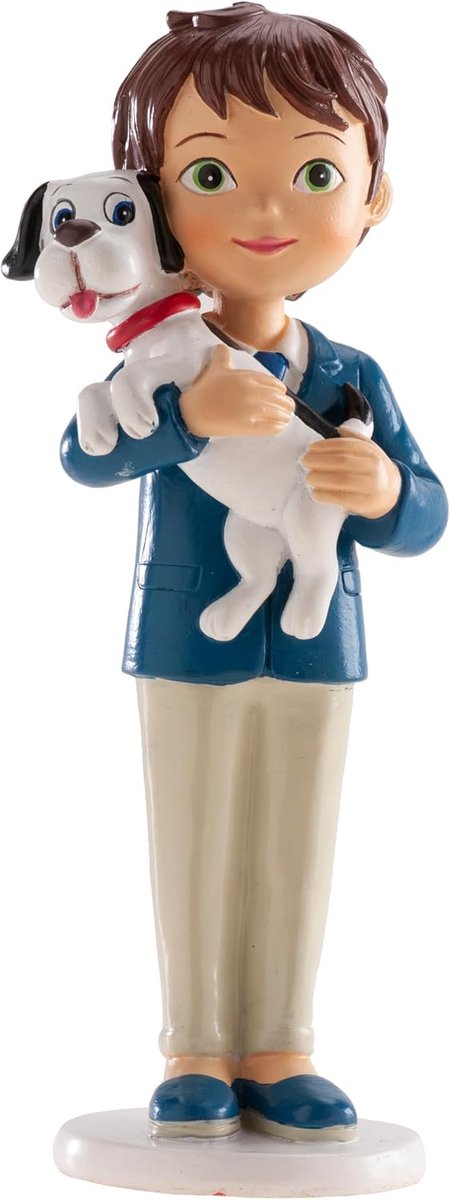 dekora - Decoratief beeldje voor de eerste communie voor jongens met hond 16,5 cm - Taartdecoratie gemaakt van hars - taarttopper voor communie van voedselveilige hars