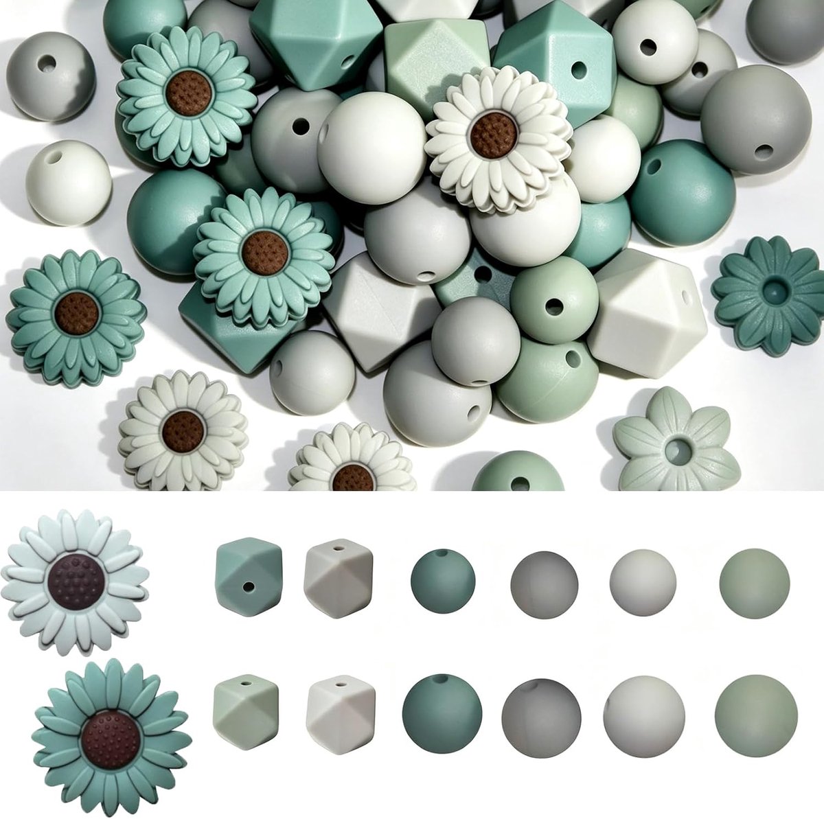 Kralen, 100 stuks, kleurrijke knutselkralen, madeliefjes, rubber, losse siliconen kralen, polygon knutselkralen met gaten voor doe-het-zelf halskettingen, armbanden, knutselwerk (marineblauw