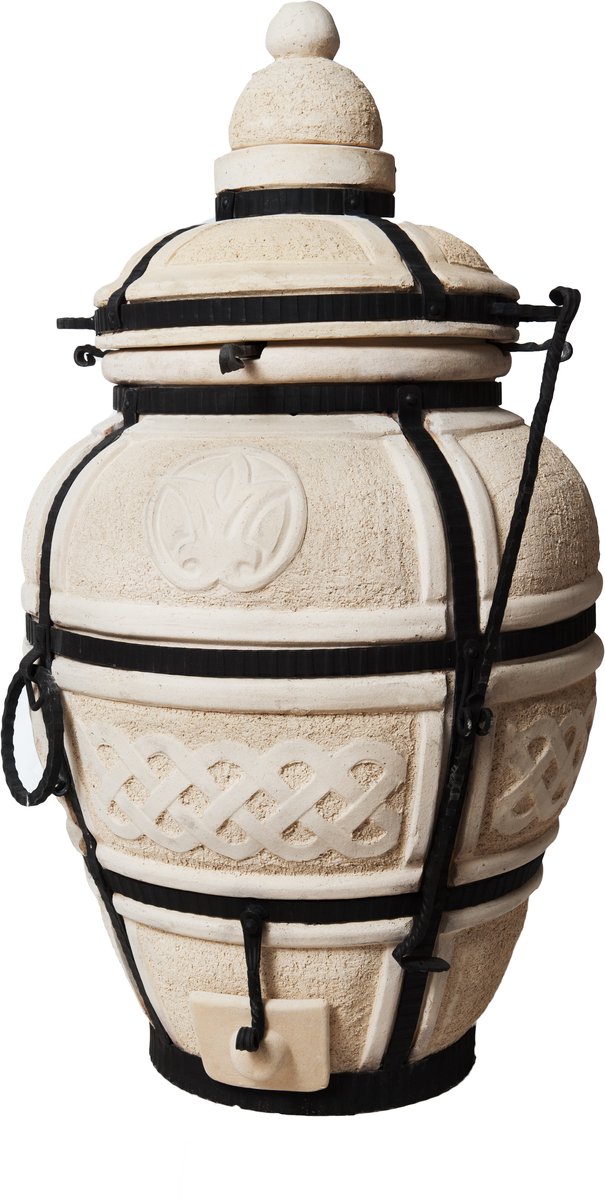 Tandoor Ataman – Keramische houtgestookte buitenoven, verticale Kamado voor vlees, groenten en brood – Met 12 XL-spiesen & accessoires – 6 cm dikke wanden voor perfecte warmteopslag – 107 cm – 135 kg - 95L *** Met beschermhoes en onderstel