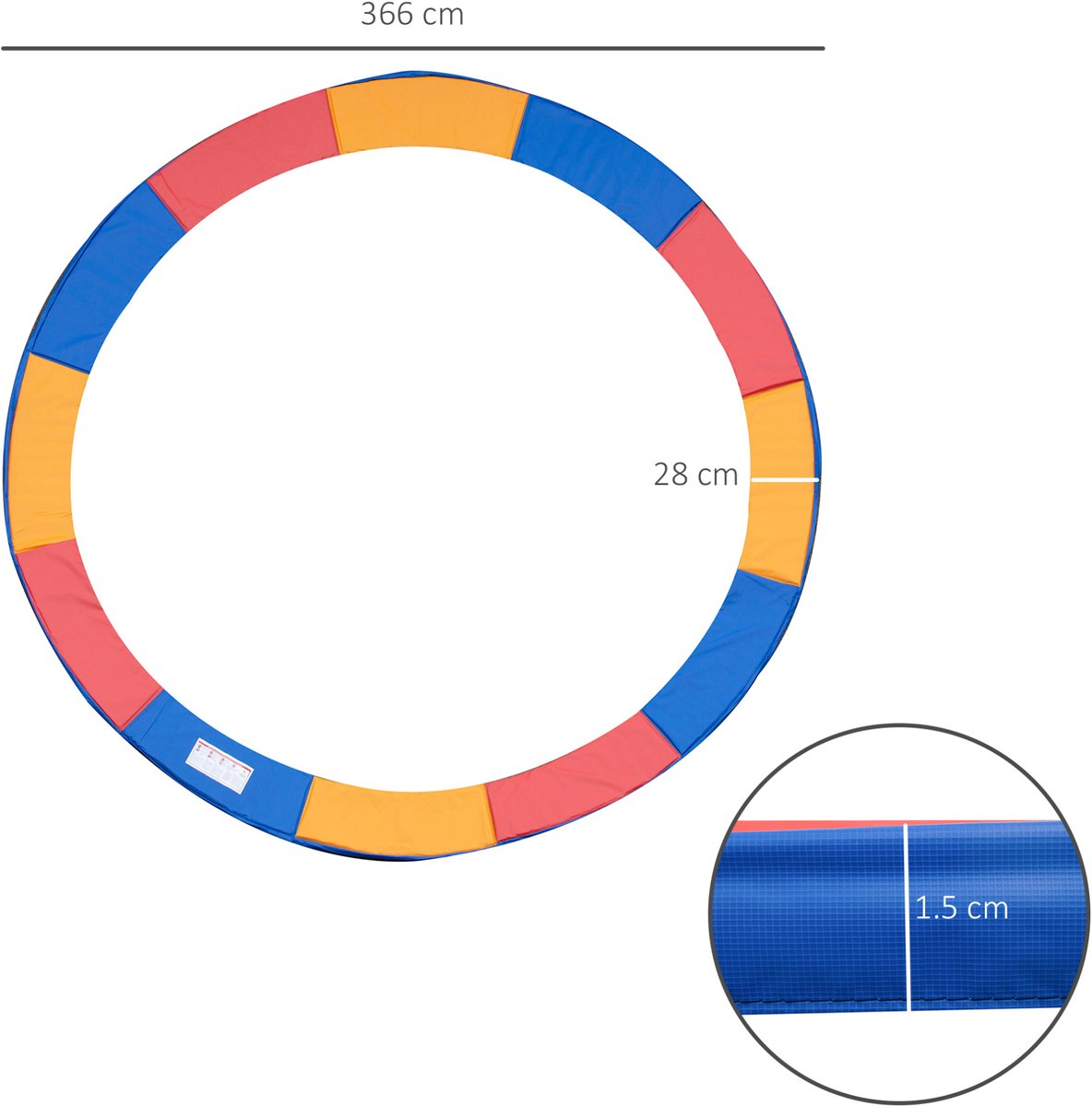 MEUNIQ trampolin randafdekking Ø 366 cm rond met 15 mm EPE-vulling valbescherming voor veren meerkleurige veiligheidsrand voor buitengebruik Multicolor