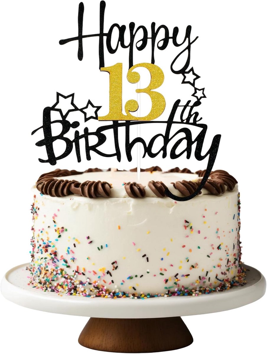 Taartdecoratie voor de 13e verjaardag, voor jongens en meisjes, Happy 13e Birthday, taartdecoratie, sterren, goud/zwart, taartdecoratie voor de 13e verjaardag, taartdecoratie, Happy Birthday
