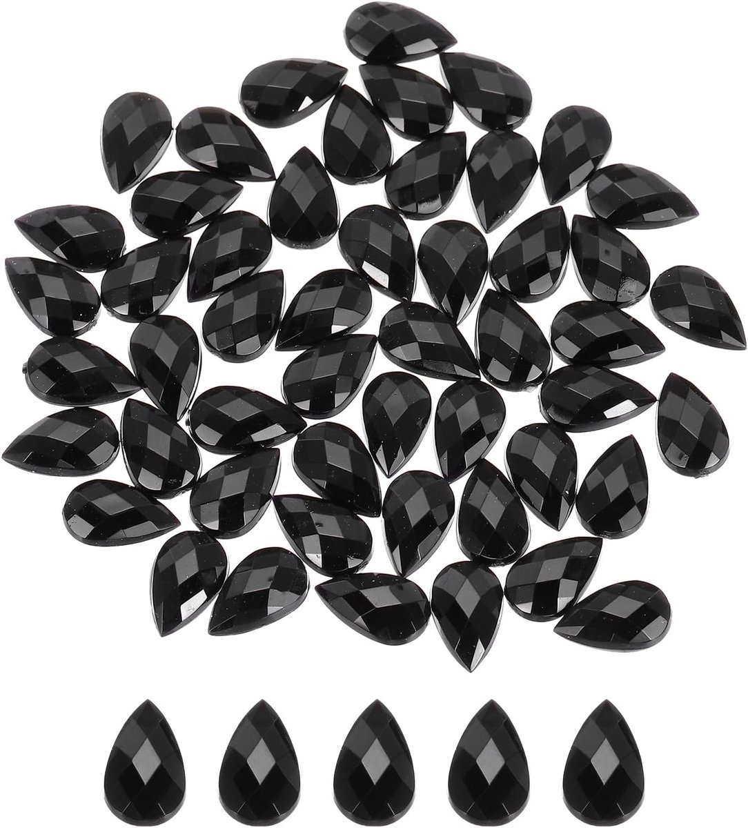 Acryl strass-steentjes met platte onderkant, 6 x 10 mm, voor doe-het-zelf knutselen, kralen, bruiloft, feest, gezichtsbeschildering, sieraden, zwart, 200 stuks