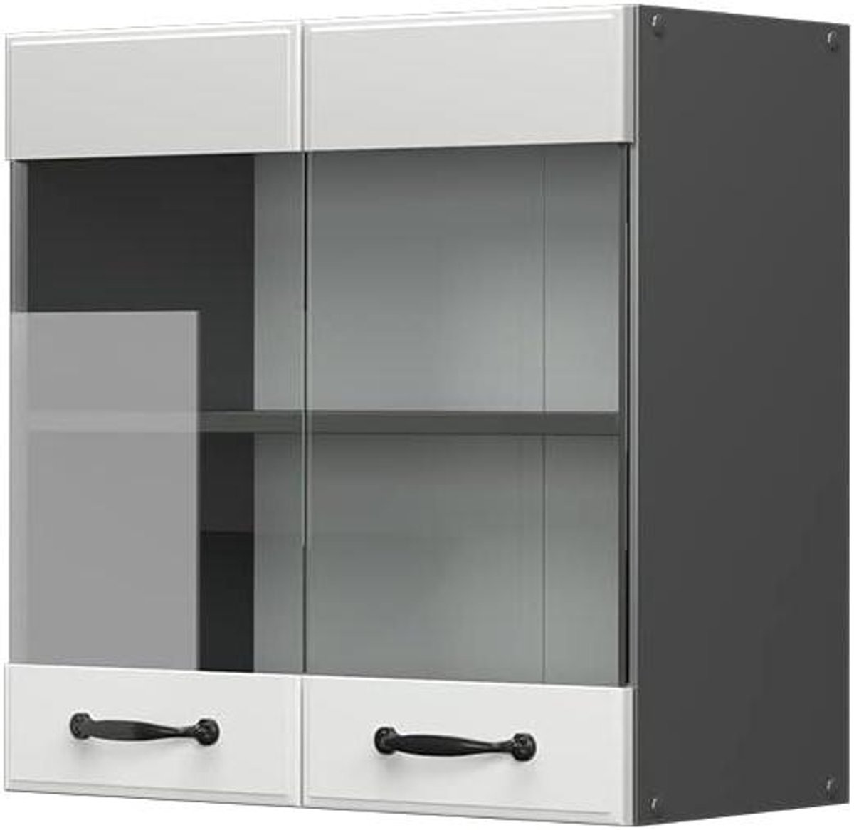 Keuken Hangkast - Wandkast Keuken - Keuken Organiseren - Met Glazen Deuren - 60 cm Breed - Wit Antraciet