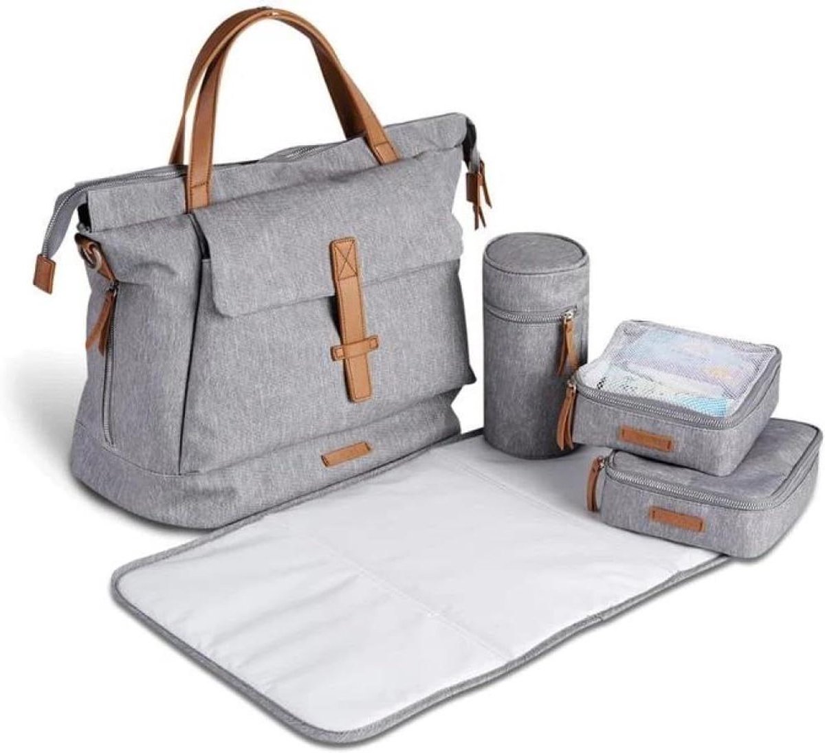 Luiertas Rugzak - Baby tas - Baby verzorgen - Veelzijdige opslag - 34cm x 14cm - Grijs