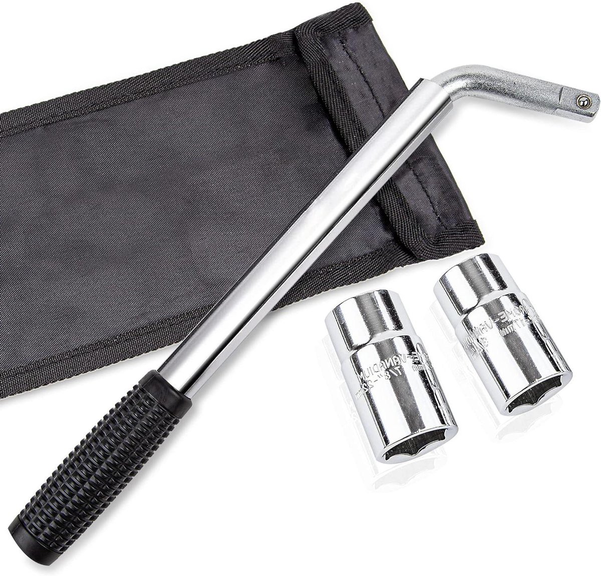 Telescoopsleutel - Wielsleutel Krik - Wielbouten Losdraaien - Inclusief 4 Dubbele Dop - 33 cm - Zilver