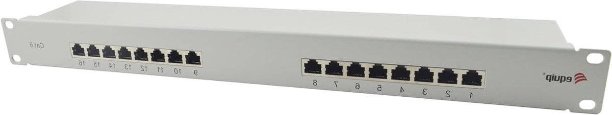 Patchpaneel 16 Poorts - Netwerkpaneel RJ45 - Netwerk Installatie - Afgeschermd Cat.6 - 19 inch 1HE - Lichtgrijs