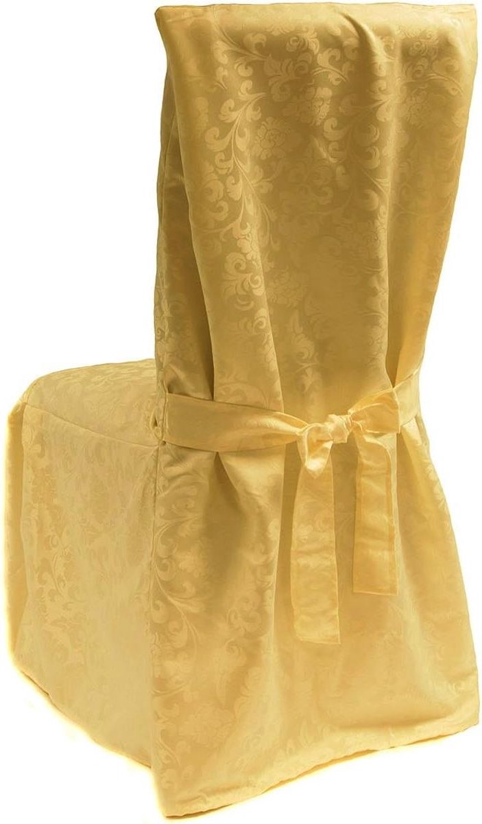 Eetkamerstoelhoes - Stoelbekleding Damask - Bescherming Meubels - Met Strikken - Past op Stoelen - Goud