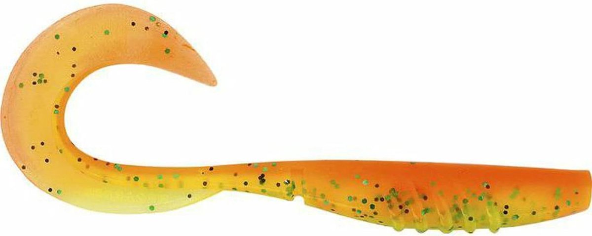 Kunstaasjes Set - Zacht Plastic Lokaas - Vissen - Krullende Staart - 12.5 cm - Orange Chartreuse