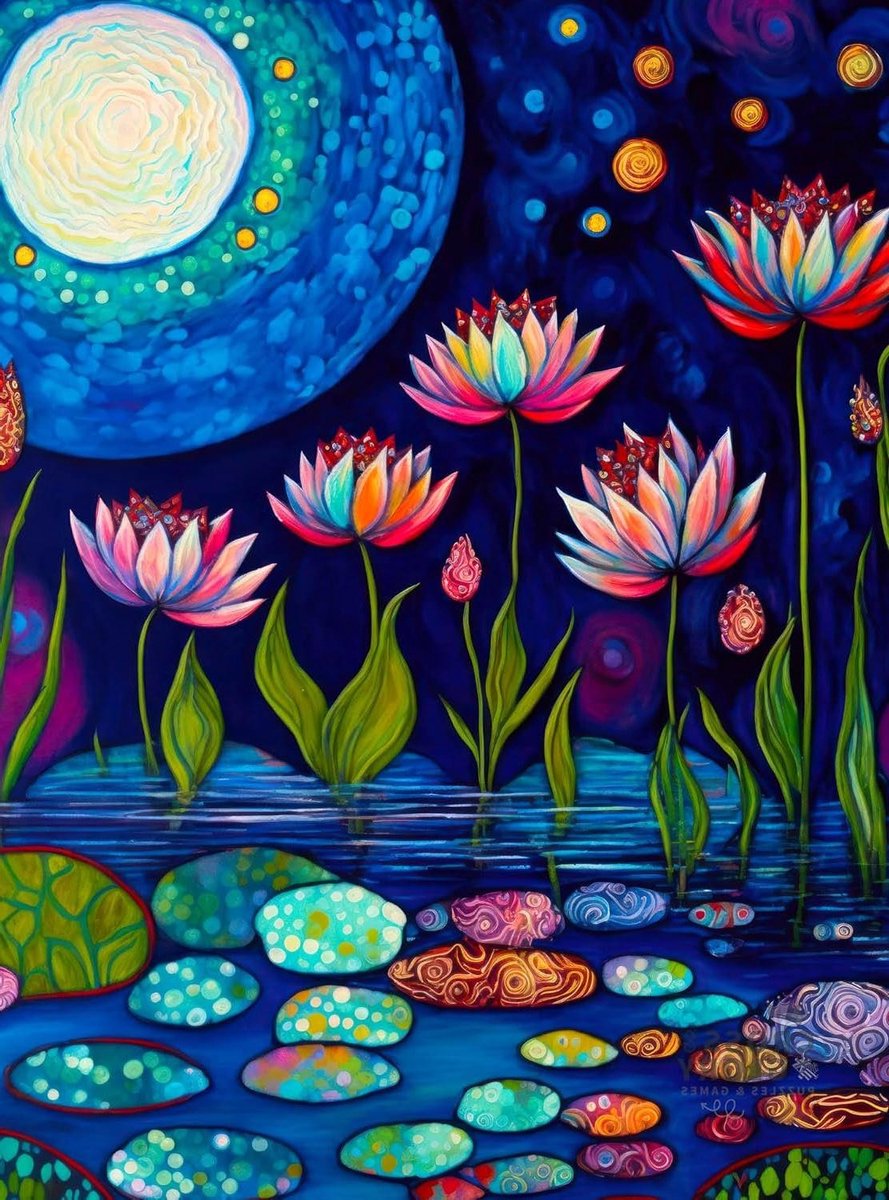 Legpuzzel Waterlelies - Kunst Puzzel - Ontspanning Thuis - 1000 Stukjes - 70 x 51 cm - Maanlicht