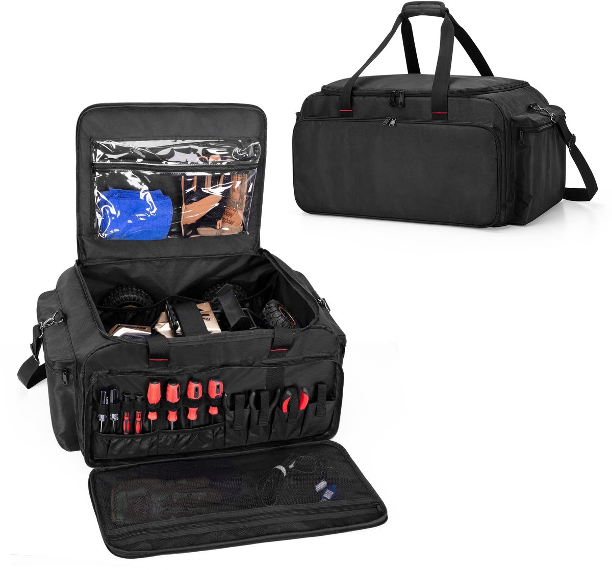 Opbergtas voor 1/8 of 1/10 Auto, Beschermende RC Draagtas met Multi Zakken voor Batterijen, Oplader, Gereedschap en andere Accessoires